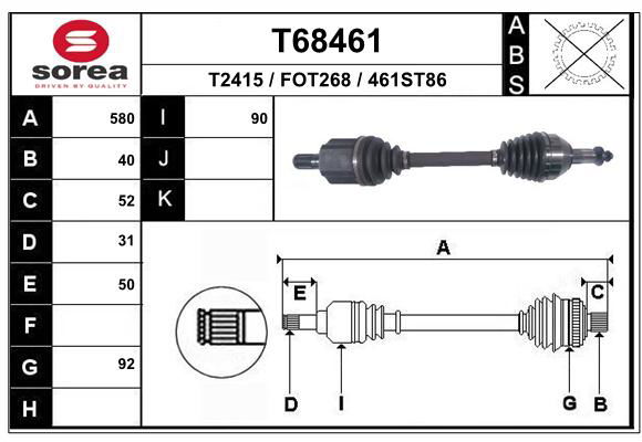 Antriebswelle Vorderachse links EAI T68461 von EAI