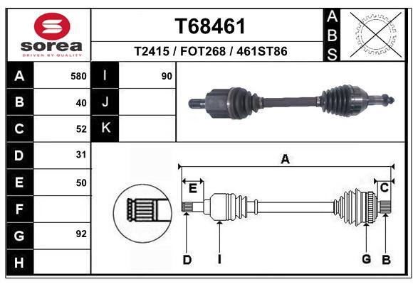 Antriebswelle Vorderachse links EAI T68461 Antriebswelle Vorderachse links EAI T68461 von EAI