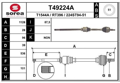 Eai Antriebswelle [Hersteller-Nr. T49224A] für Nissan, Opel, Renault, Vauxhall von EAI