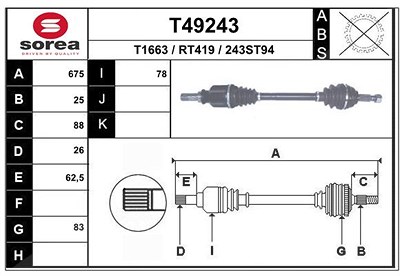 Eai Antriebswelle [Hersteller-Nr. T49243] für Renault von EAI