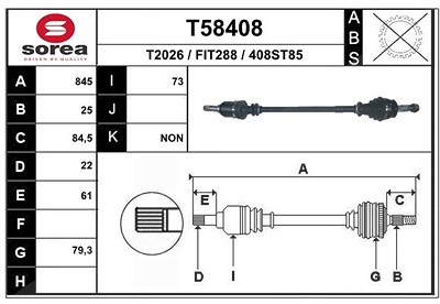 Eai Antriebswelle [Hersteller-Nr. T58408] für Fiat, Ford von EAI