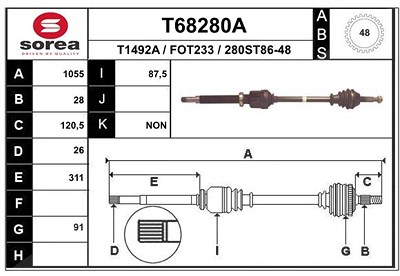 Eai Antriebswelle [Hersteller-Nr. T68280A] für Ford von EAI