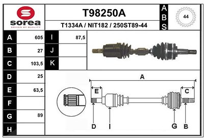 Eai Antriebswelle [Hersteller-Nr. T98250A] für Nissan von EAI