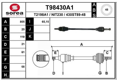 Eai Antriebswelle [Hersteller-Nr. T98430A1] für Nissan von EAI