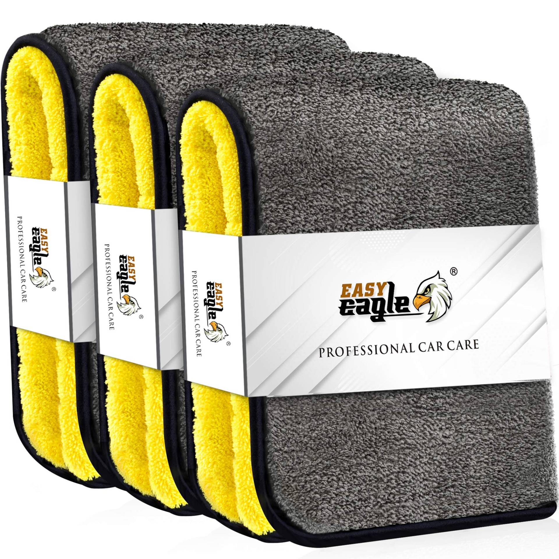 EASY EAGLE Poliertücher aus Mikrofaser, 1200 g/m², für Auto Motorrad und Poliermaschine für Autos, 38 x 44 cm, gelb und grau mit schwarzem Rand, 3 Stück EASY EAGLE Poliertücher aus Mikrofaser, 1200 g/m², für Auto Motorrad und Poliermaschine für Autos, 38 x 44 cm, gelb und grau mit schwarzem Rand, 3 Stück von EASY EAGLE