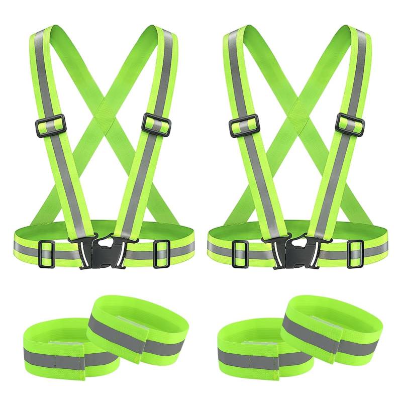 2 Stück Reflective Vest mit 2 reflektierende Armbänder, High-Vis reflektierende Warnweste Reflektorweste Reflektierende Sicherheitsweste Einstellbar, Leicht Elastisch Laufweste für Laufen, Fahrrad von EASYKEENECOM