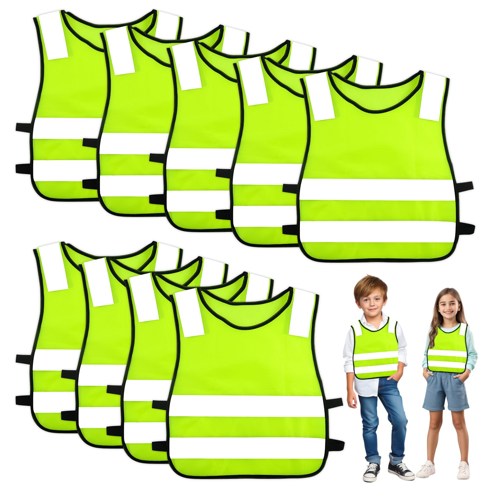 EASYKEENECOM 9 Stück Warnweste Kinder, Sicherheitsweste Kinder, Warnwesten Auto für Kinder, Reflektorweste Kinder für Straßenverkehr Schutz Jungs Mädchen, Kinderwarnweste (42 * 47cm) von EASYKEENECOM