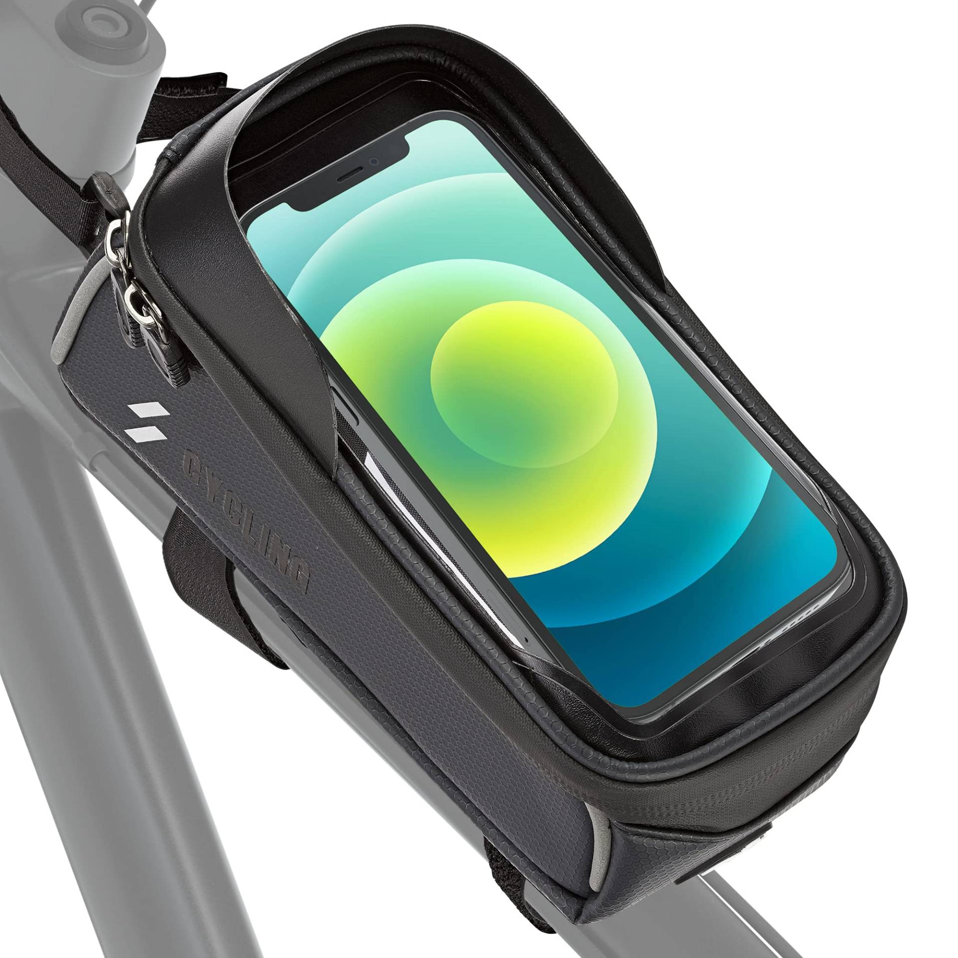 EAZY CASE Fahrrad Rahmentasche, wasserfeste Fahrradtasche mit Smartphone Halterung, Handyhalterung mit Touchscreen perfekt zur Navigation auf dem Rad von EAZY CASE