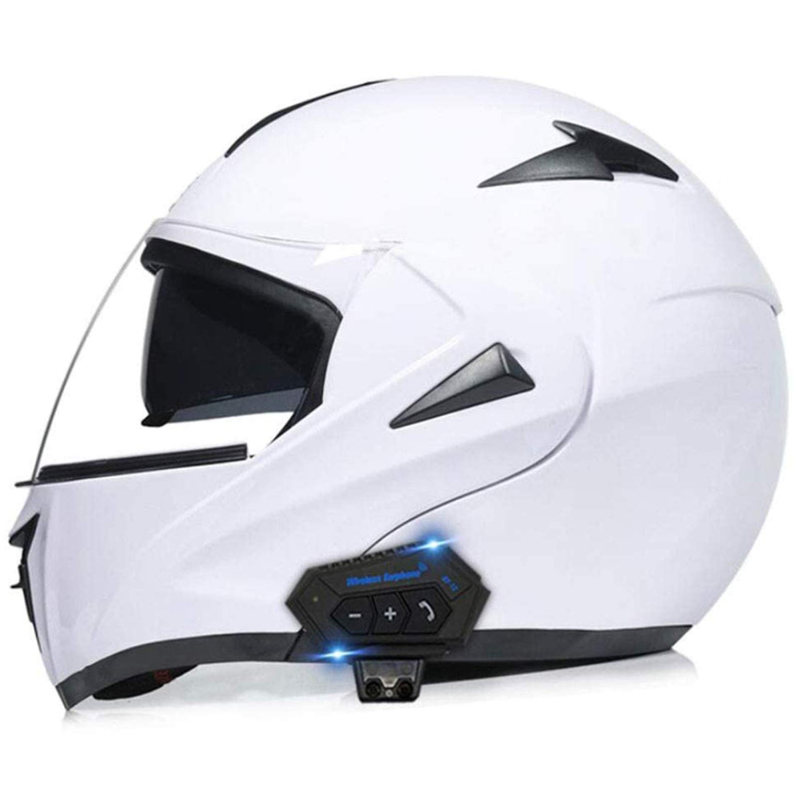 Motorrad Bluetooth Helme,Bluetooth Integrierter Modularer Hochklappbarer Motorradhelm,Klapphelme -Helm mit Zwei Visieren,Mp3 FM Intercom DOT ECE Zugelassener Helm,White-M(57~58cm) von EBAYIN