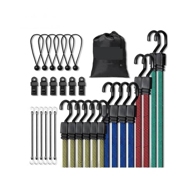 Ratschengurte, 32 Stück Bune-Schnüre, 2 m, elastische päck-Bune-Gurte mit J-Haken aus A3-Stahl, rutschfestes, flaches Elastizitätsseil for Fracht von EBAYTV