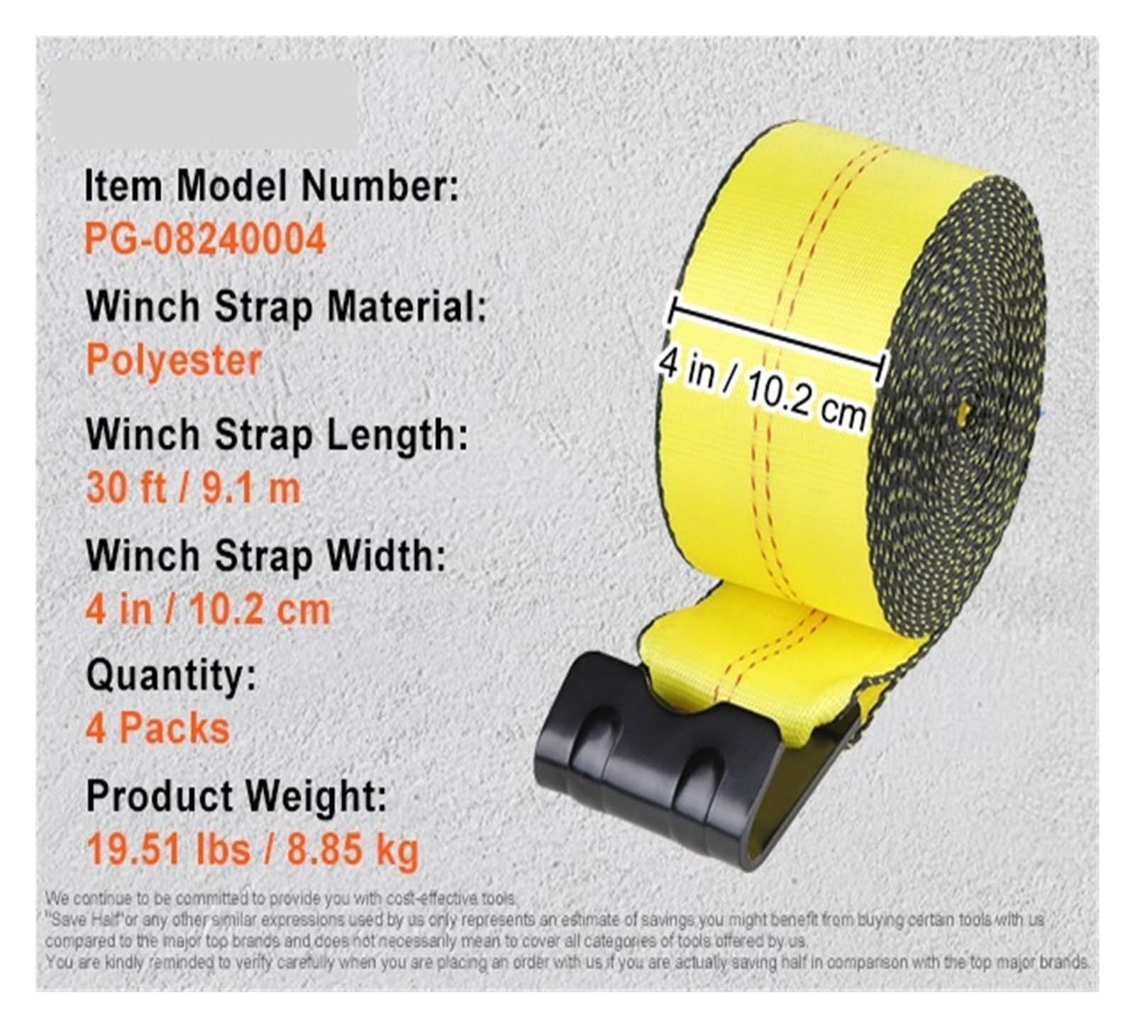 Ratschengurte, 4/10er-Pack Windengurte, LKW-Gurte mit flachem Haken, Pritschen-Zurrgurte, Ladungskontrolle for Anhänr, Farmen, Rettungsdienste, Baumschoner(4 Packs Yellow) von EBAYTV