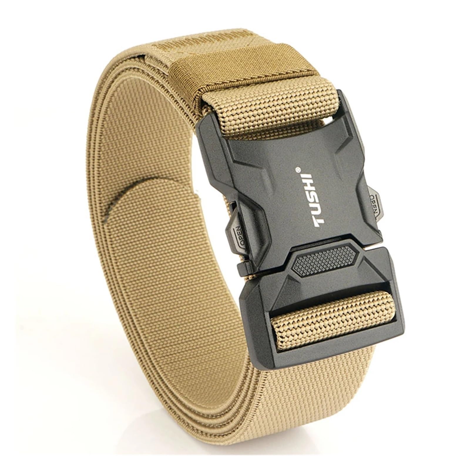 Ratschengurte, Aluminiumlegierung Schnellverschluss Steckbare Schnalle Elastische Gürtel Langlebiger Taktischer Gürtel Cowboy Outdoor Gürtel(Elastic-Khaki) von EBAYTV