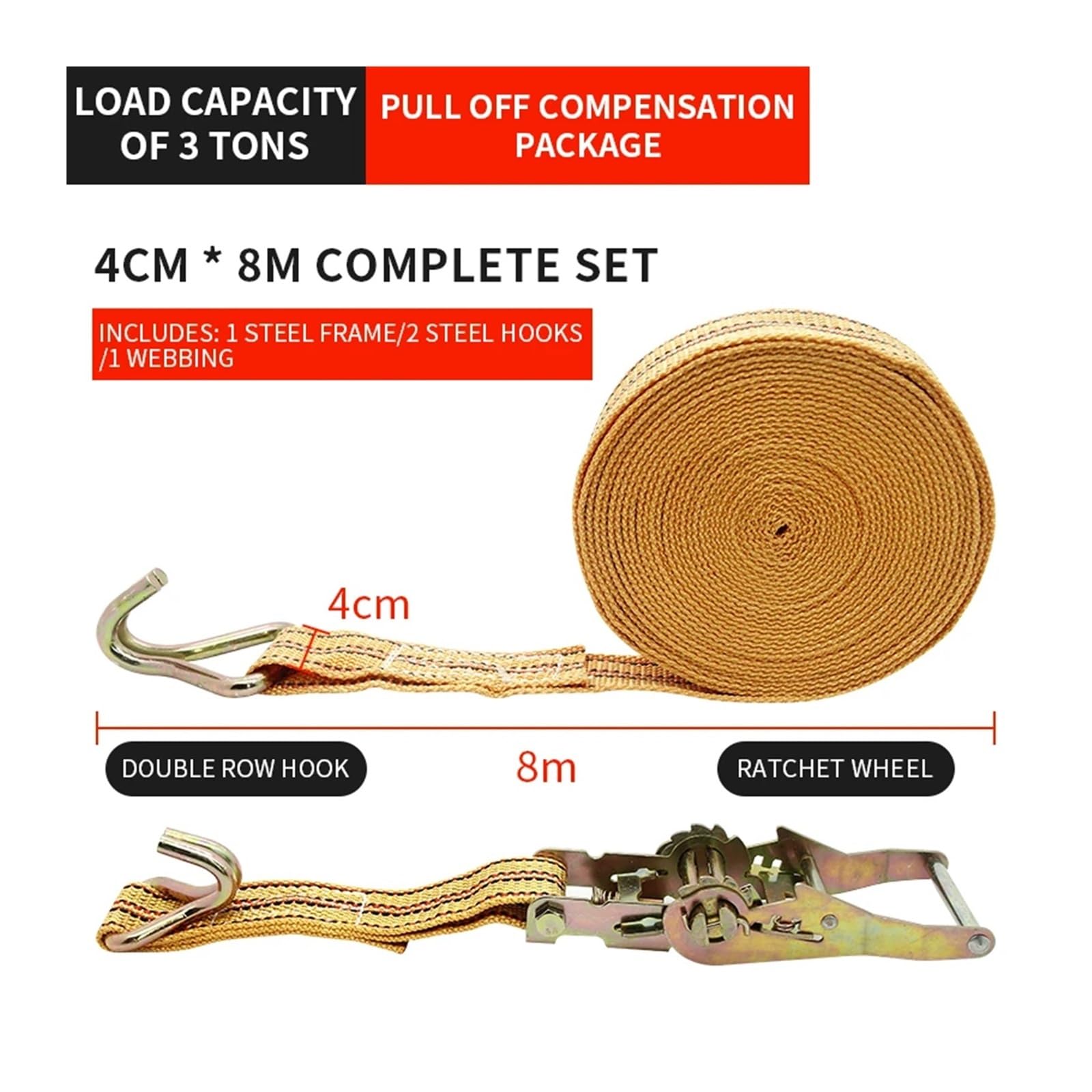 Ratschengurte, LKW-Bindegurtspanner, Kleiner Ratschenspanner, selbstsichernder Seilspanner, Frachtverpackungs- und Befestigungsgurt, Flugzeuggurt(4CM 8M) von EBAYTV