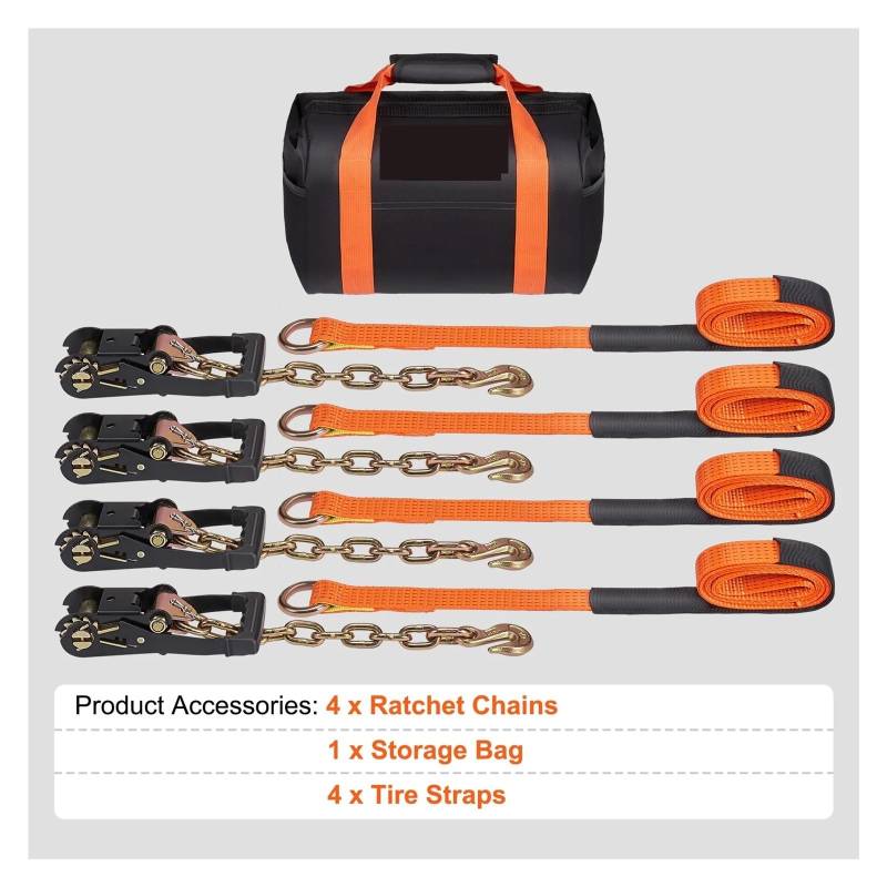 Ratschengurte, Ratschen-Spanngurt-Set, 5,1 x 243,8 cm/304,9 cm Reifengurte, Auto-Spanngurte mit Karabinerhaken for Pkw-LKW-Anhänr(XMS-4) von EBAYTV