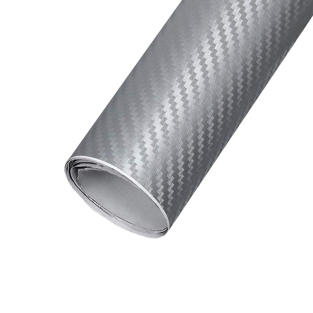 EBILUN Carbon Fiber Vinylfolie Hochglanz Car Wrap Rolle Aufkleber Aufkleber Blatt Silber Grau 127x30cm von EBILUN