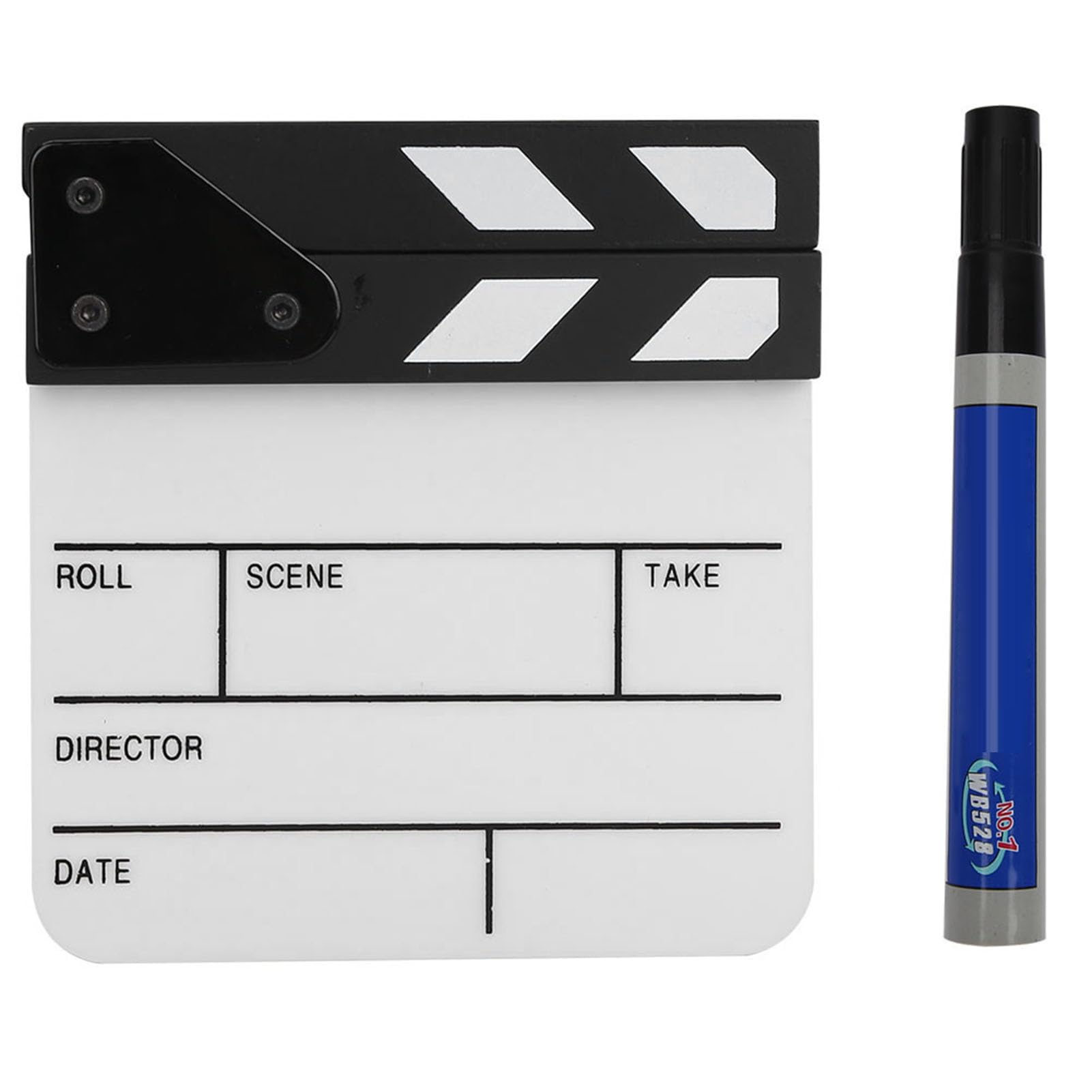 EBTOOLS Acryl Film Clap Board, Regisseur Szene Clapperboard TV Film Action Board Film schneiden Prop mit Stift, 5,9 * 6,5 * 1 Zoll(Weiß schwarz) von EBTOOLS