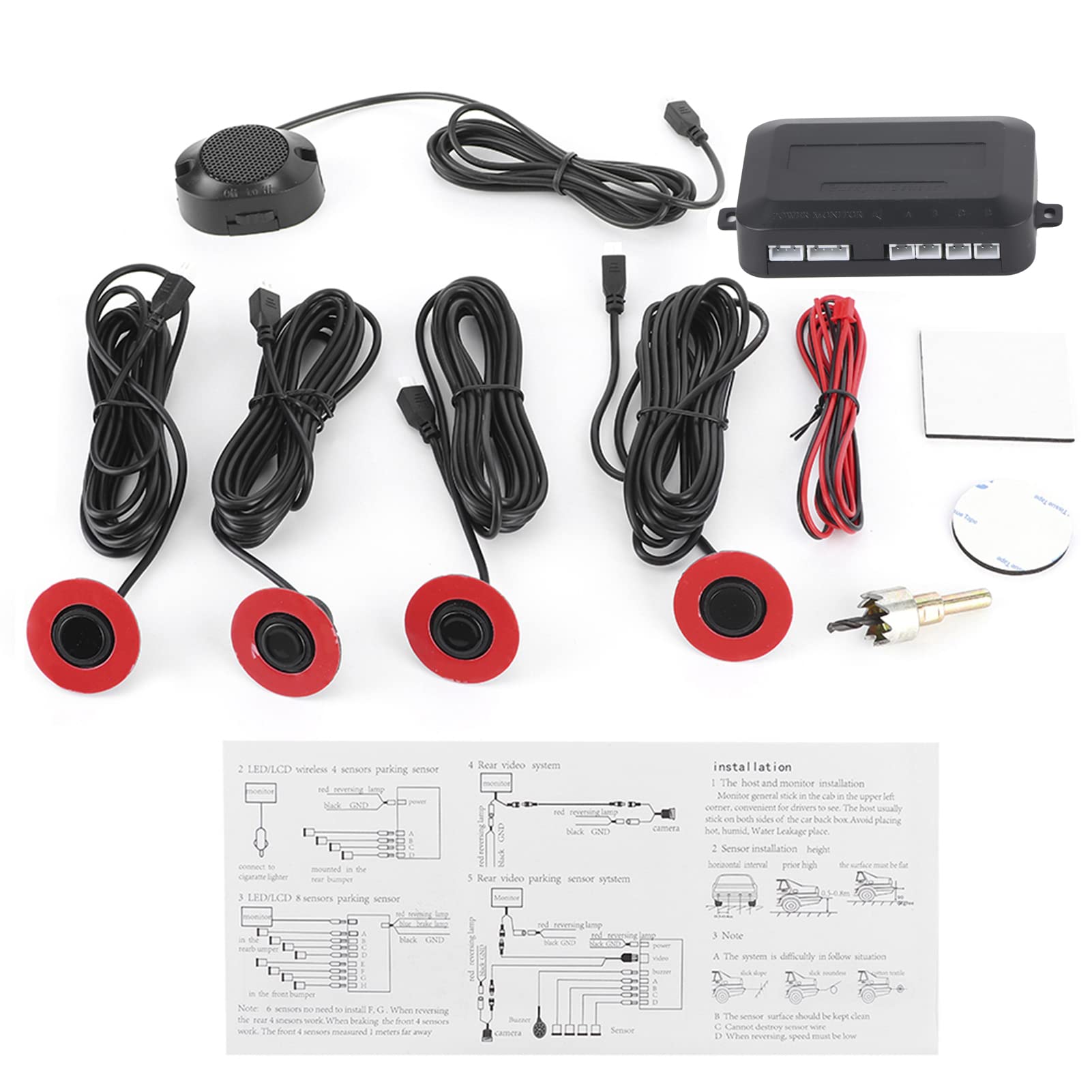 EBTOOLS Car Reverse Backup-Parksensor-Radarsystem, 16,5 mm Auto-eingebauter Backup-Radarsensor-Umkehrhilfe mit Audio-Summer-Zusatzsatz(Schwarz) von EBTOOLS