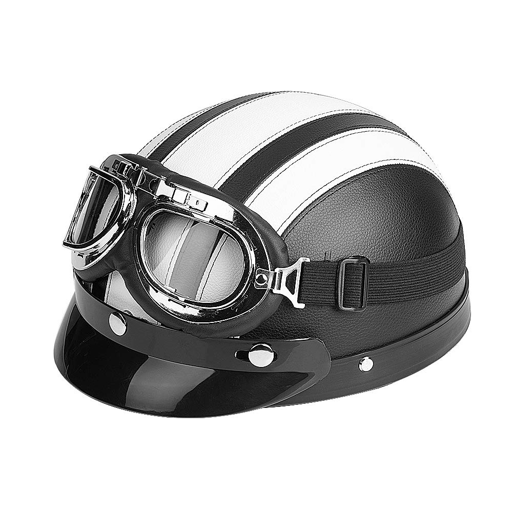 EBTOOLS Scooter-Helm, Motorradhelm, offener Helm, halber universeller Motorradhelm, Kunstleder, offenes Gesicht, halber Helm mit Visier, -Brille (weiß) von EBTOOLS