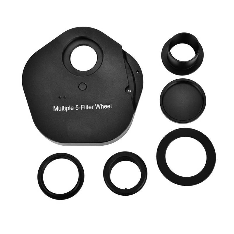 EBTOOLS Manuelles Filterrad für Teleskop 1,25 Zoll, 5 Positionen, T2 Mount, Kameraadapter für Astrofotografie, Aluminium, Schwarz von EBTOOLS