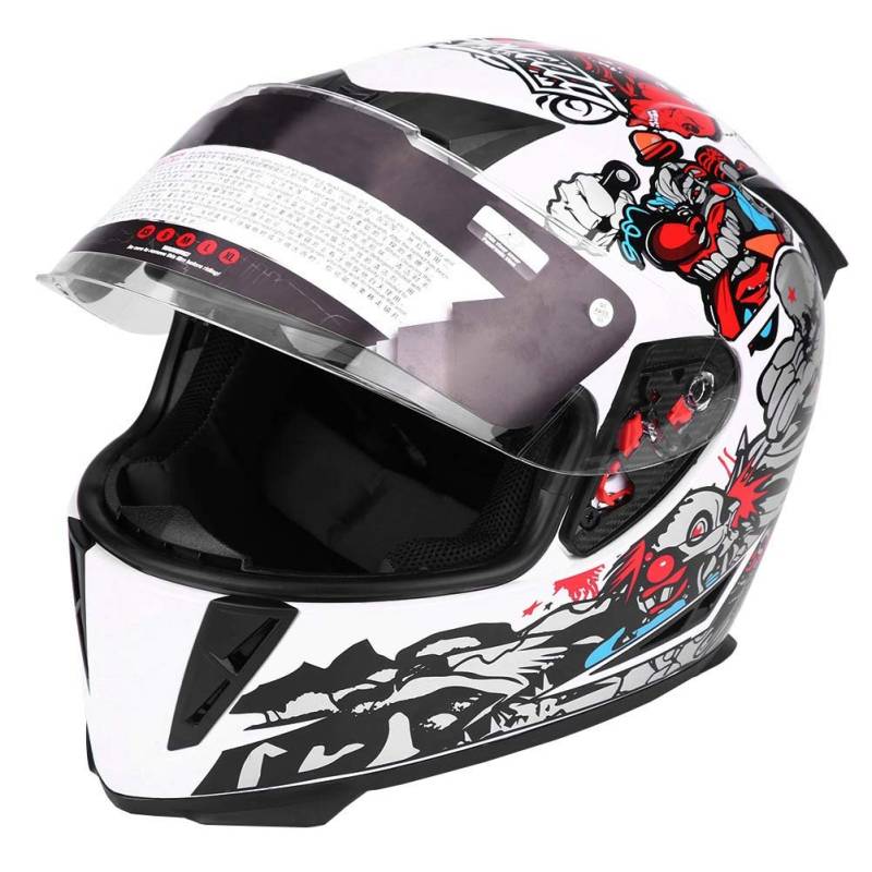 Motorrad Schutzhelm Motorradhelm Motorradhelm Klapphelm Integralhelm Helm Full Face Motorcycle Sicherheitshelm mit Doppellinsen weißes Clownmuster XXL von EBTOOLS