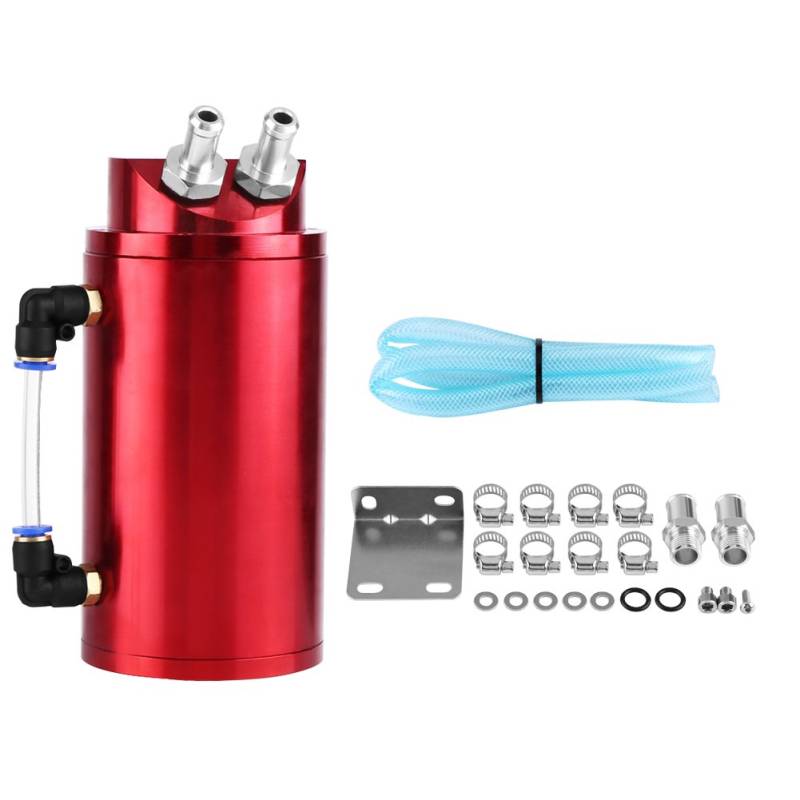 Öl Auffangbehälter, Universal Aluminium Racing Motor Oil Catch Tank, kann Öl Catch Reservoir kann Kit Ölsammelbehälter Motoröl-Auffangbehälter, Schlauch 10–15 mm, rot von sococo