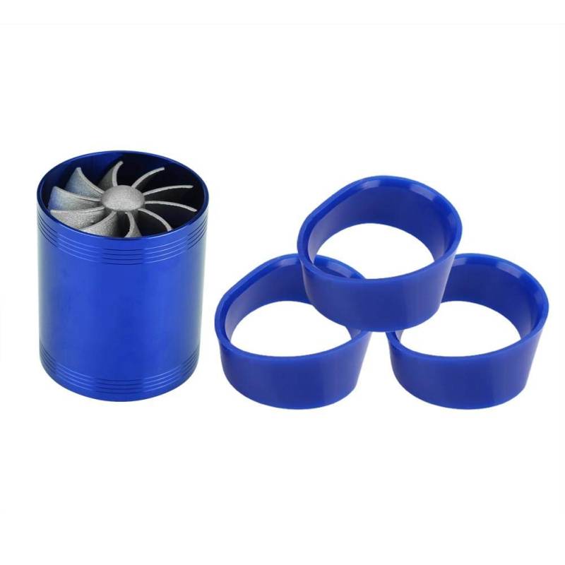 Turbolader Lufteinlass Kraftstoffsparer Lüfter Aluminium Auto Lufteinlass Turbonator Dual Fan Turbine Superlader Gas Kraftstoffsparer Turbo mit Gummihaltern(Blau) von EBTOOLS