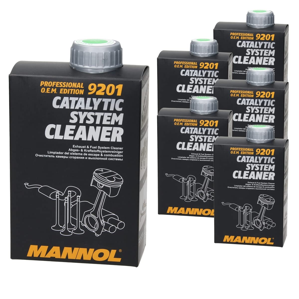 MANNOL 9201 Catalytic System Cleaner 6 x 500 ml, Abgas - & Kraftstoffsystemreiniger, Katalysator System Reiniger, Benzin Reiniger, Abgasreiniger Katalysatorschutz, Professionell O.E.M. Edition von ECD Germany