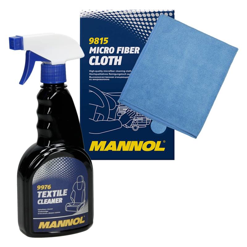 MANNOL Textile Cleaner 9976 für Auto Innenraum mit Gewebe-Protector Polsterreiniger Textilreiniger Innenraumreiniger + MANNOL 9815 Mikrofasertuch 33x36 cm Reinigungstuch Pflegetuch Putztuch Poliertuch von ECD Germany