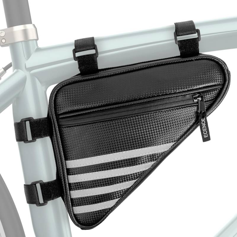 ECENCE Fahrradtasche Rahmen - Fahrradrahmentasche mit Reflektoren 1,2L - Wasserabweisend - Dreieckstasche für Handy, Werkzeug & Flickzeug - Schwarz von ECENCE