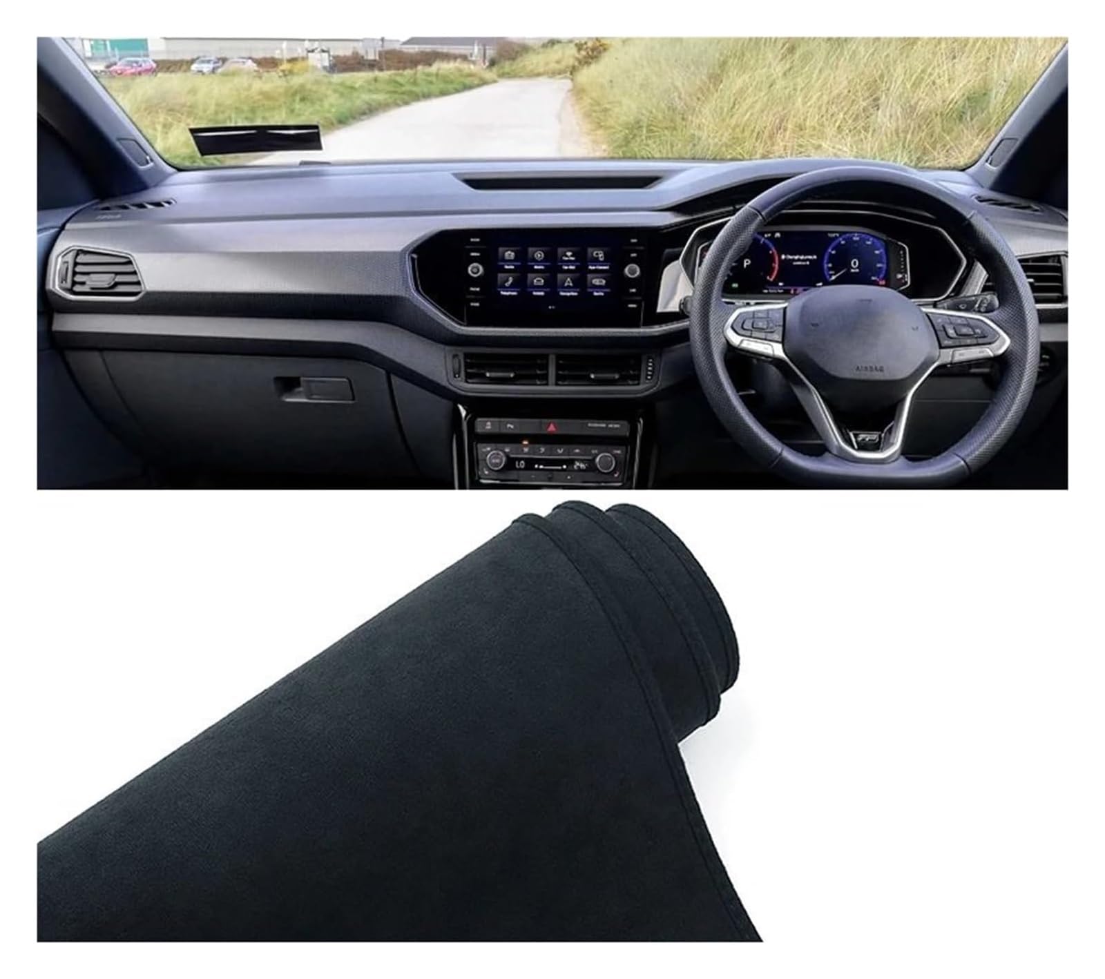 Auto Armaturenbrett Matte Für VW Für T-Cross 2019 2020 2021 2022 2023 Auto Armaturenbrett Abdeckung Matte Armaturenbrett Sonnenschutz rutschfeste Unterlage(B Black RHD) von ECKYGYCEPK