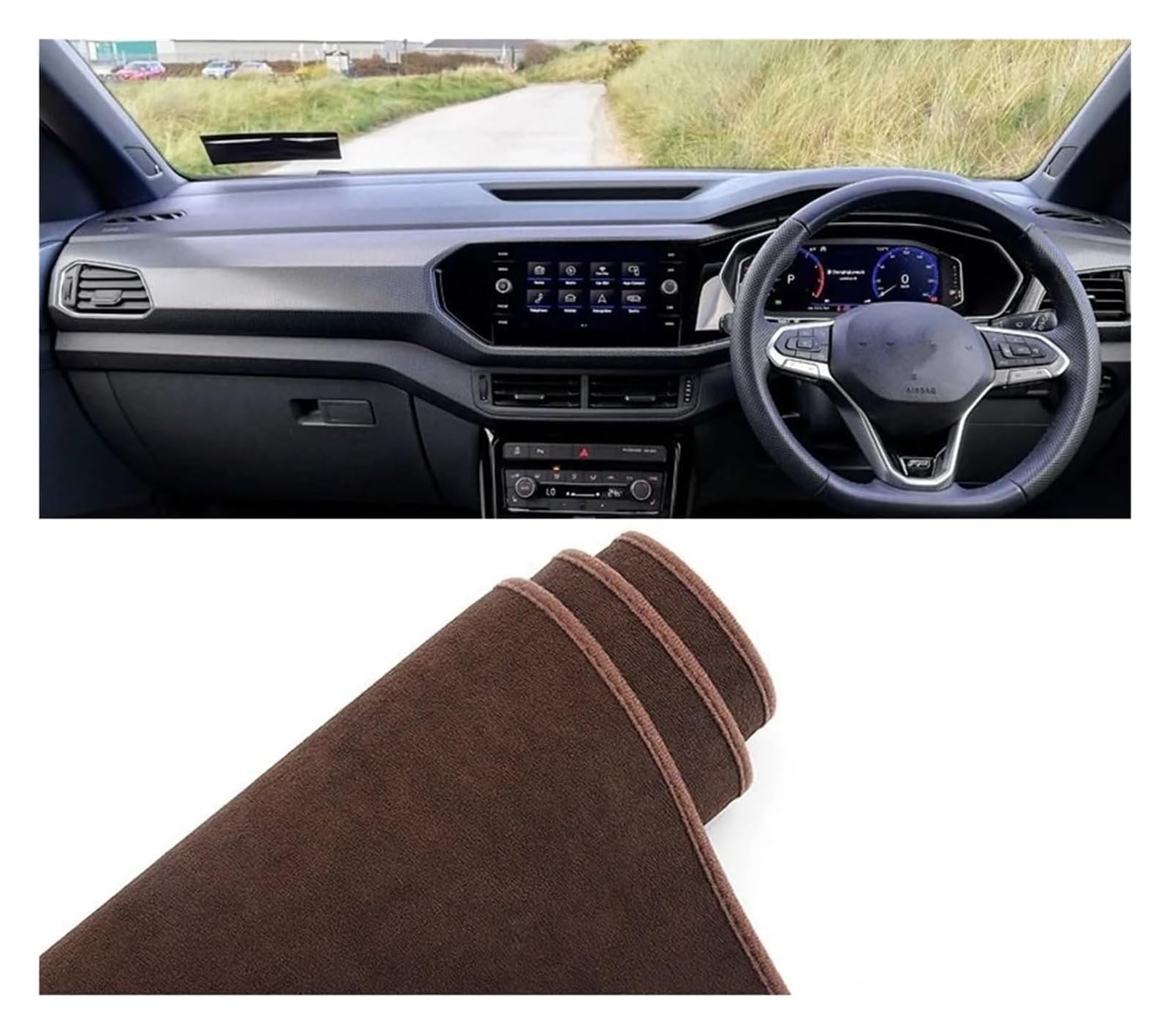 Auto Armaturenbrett Matte Für VW Für T-Cross 2019 2020 2021 2022 2023 Auto Armaturenbrett Abdeckung Matte Armaturenbrett Sonnenschutz rutschfeste Unterlage(B Brown RHD) von ECKYGYCEPK