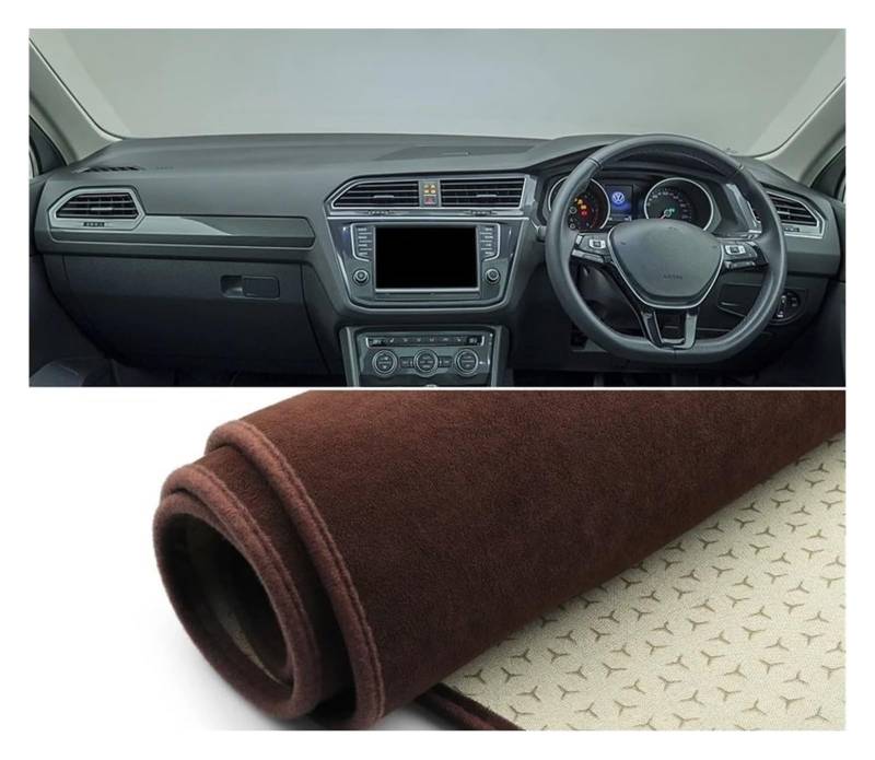 Auto Armaturenbrett Matte Für VW Für Tiguan Für MK2 Für Line 2016-2020 2021 2022 2023 Auto Armaturenbrett Abdeckung Sonnenschutz Vermeiden Lichtmatten Pad Teppiche(B RHD Brown) von ECKYGYCEPK