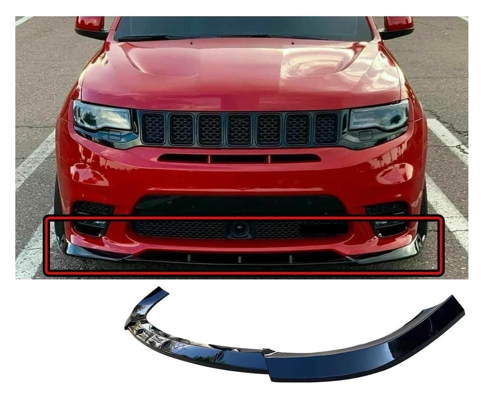 Spoilerlippe Vorne Für Je&ep Für Grand Für Cherokee Für SRT 2017-2021 Für Trackhawk 2018-2021 Splitter Matt Glänzend Schwarz 3-teiliger Auto-Frontstoßstangenspoiler(Glossy Black) von ECKYGYCEPK