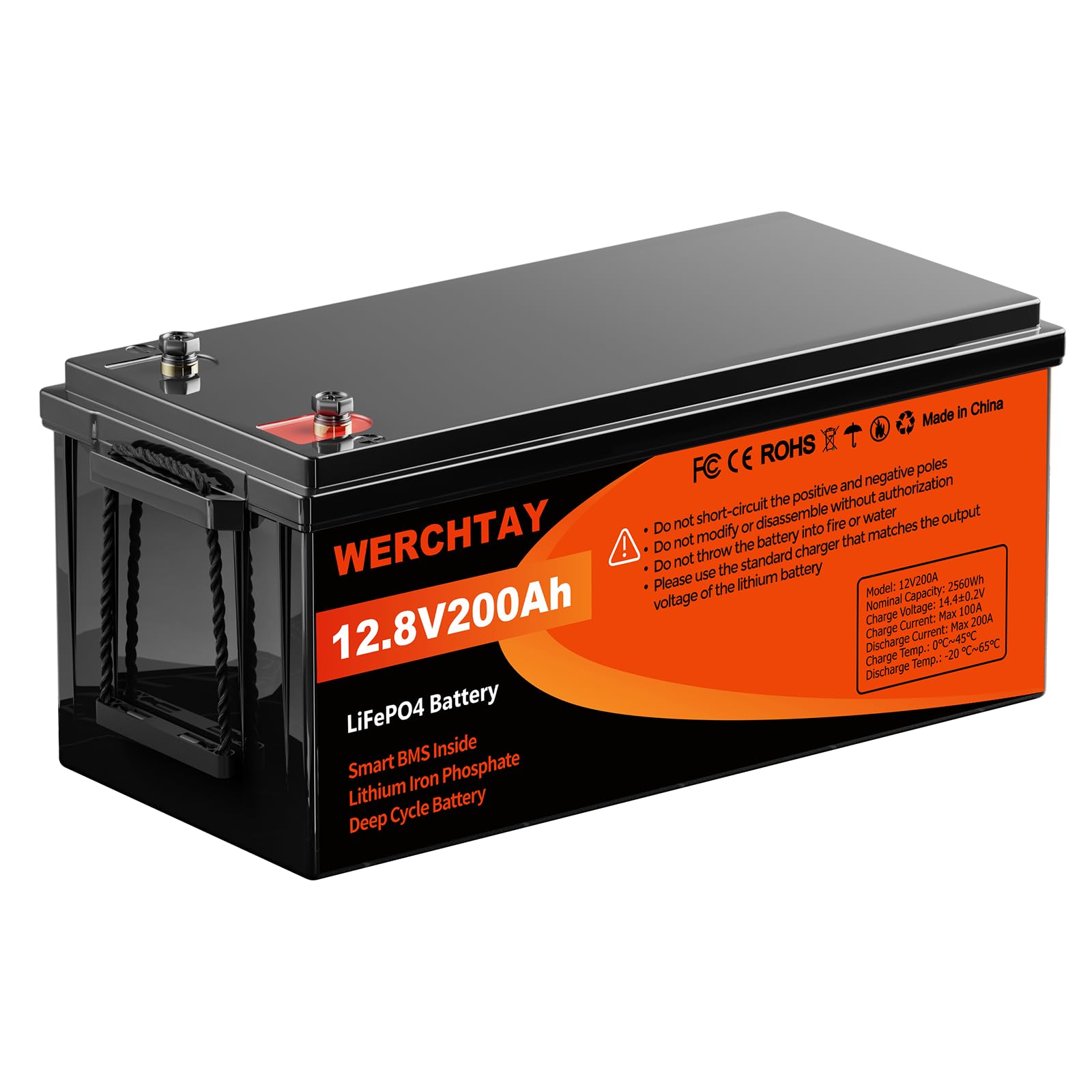 LiFePO4 Batterie 200Ah 12.8V 200Ah Lithium 2560Wh 4000-18000 Zyklen für Solaranlagen, Marinebatterien, RV-Batterien, Kraftwerke, Energiespeicher für netzunabhängige Anwendungen (200ah) von ECO-Baeerss