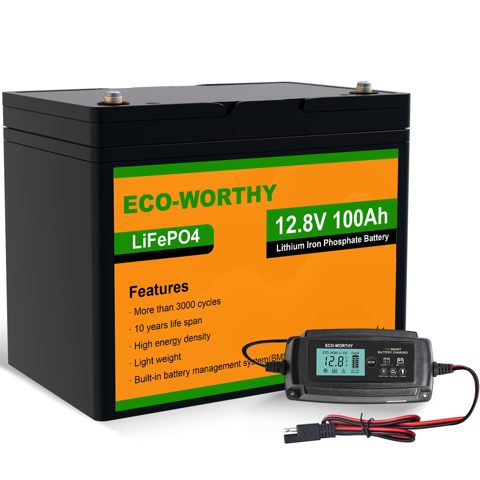 ECO-WORTHY 12.8V 100Ah LiFePO4 Akku mit 5A Ladegeräte,LiFePO4 100AH mit BMS Low Temperature Schutz und 3000 Mal Tiefzyklen für Solaranlage, Wohnmobil,Boot,Haushalt, Solarpanel,Camping ECO-WORTHY 12.8V 100Ah LiFePO4 Akku mit 5A Ladegeräte,LiFePO4 100AH mit BMS Low Temperature Schutz und 3000 Mal Tiefzyklen für Solaranlage, Wohnmobil,Boot,Haushalt, Solarpanel,Camping von ECO-WORTHY