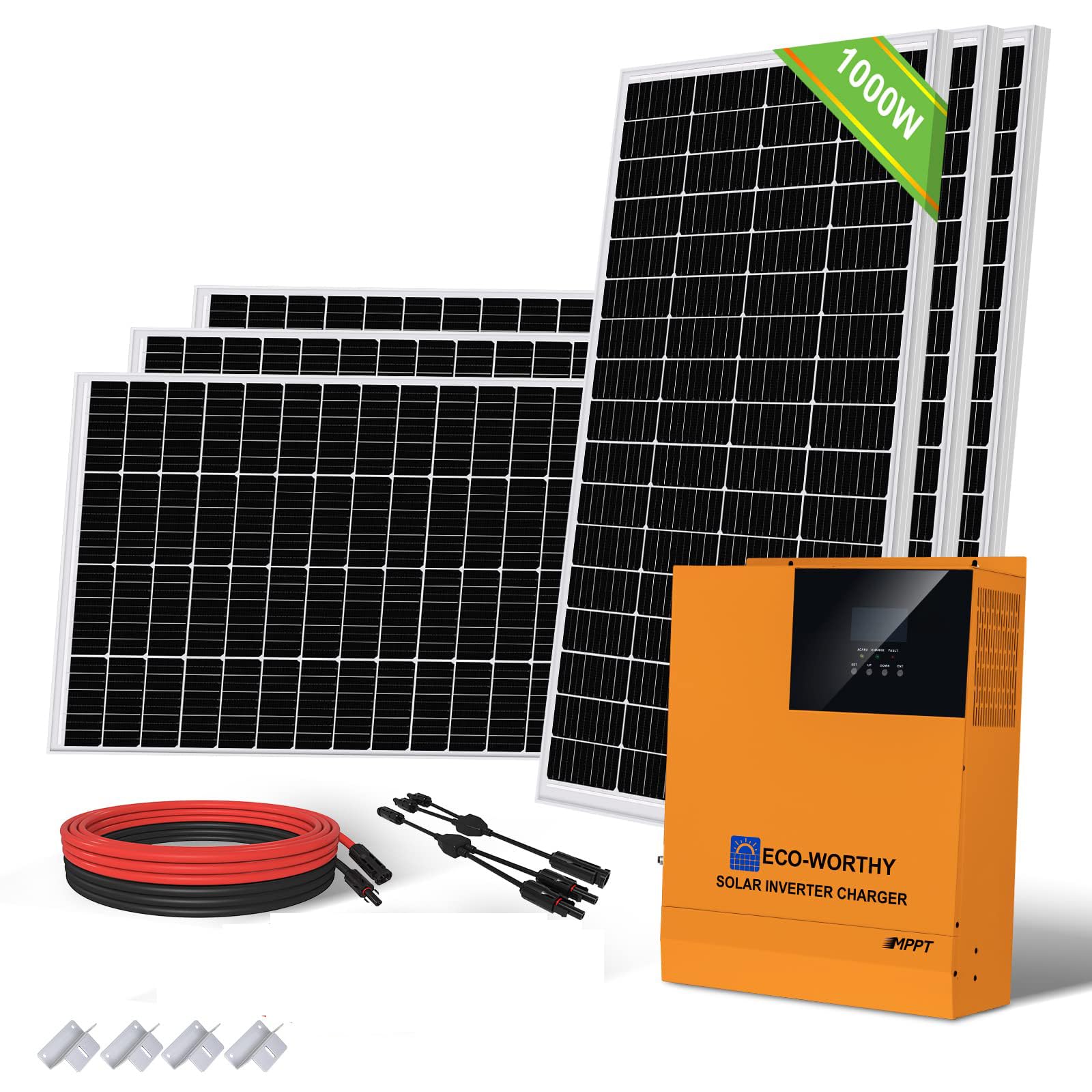 ECO-WORTHY 4 kW·h/Tag Solarpanel System Stromversorgung für Netzunabhängige Haushalte 1000W 24V: 6 Stücke 170W Monokristallines Solarmodul + 3000W 24V-220V All-in-One-Maschine Invertersteuerung ECO-WORTHY 4 kW·h/Tag Solarpanel System Stromversorgung für Netzunabhängige Haushalte 1000W 24V: 6 Stücke 170W Monokristallines Solarmodul + 3000W 24V-220V All-in-One-Maschine Invertersteuerung von ECO-WORTHY