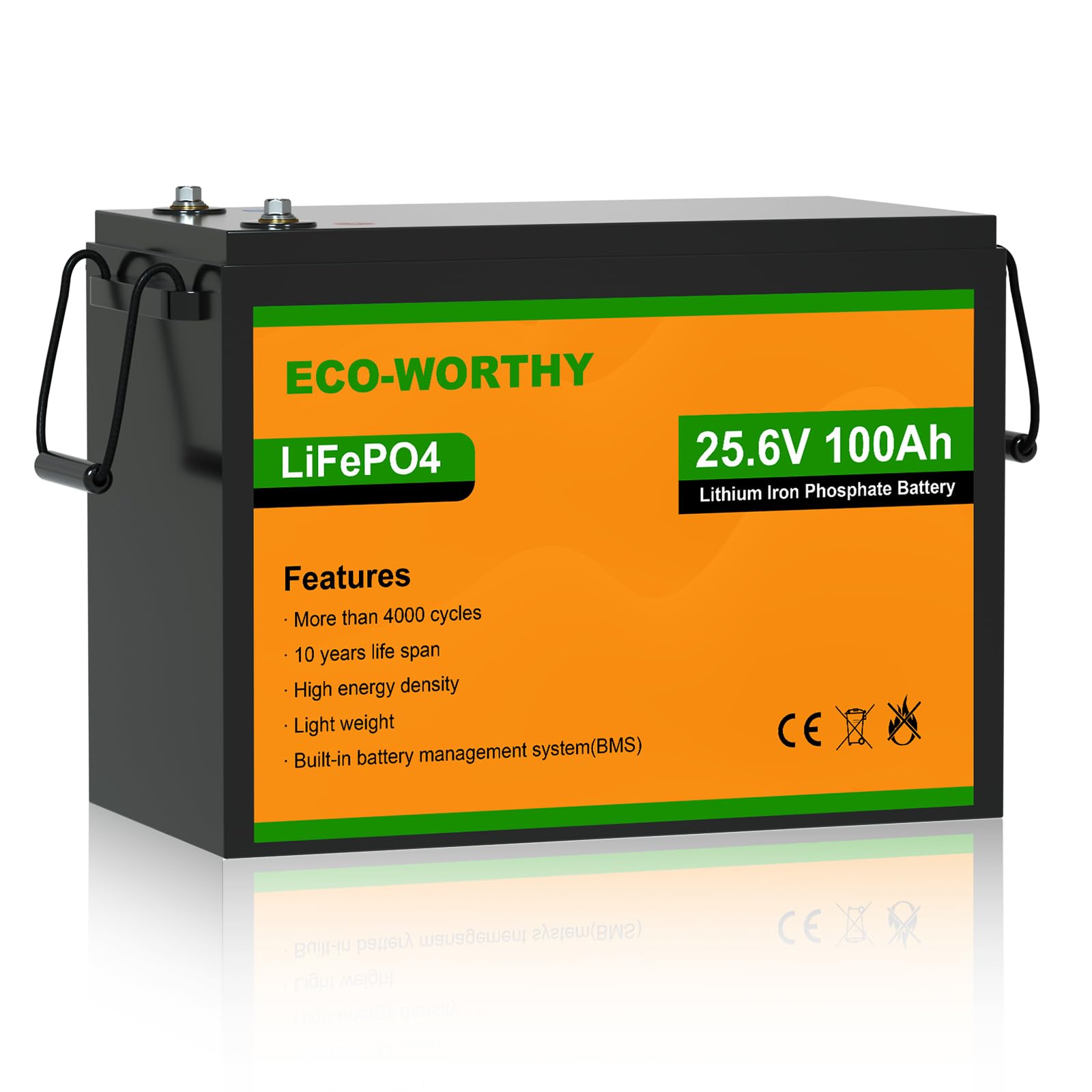 ECO-WORTHY LiFePO4 24V 100Ah Akku,Lithiumbatterie 24V 100Ah mit BMS Schutz und 3000-15000 Zyklen LiFePO4 für Wohnmobil,Camping,Solaranlage, Boot, Solarpanel,Haushalt von ECO-WORTHY