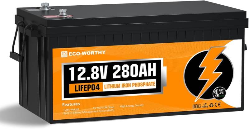 ECO-WORTHY LiFePO4 280Ah 12V mit BMS und Max. 15000 Zyklens,3584Wh Lithiumbatterie Autobatterie für Wohnmobil,Boot,Solaranlage Komplettset von ECO-WORTHY