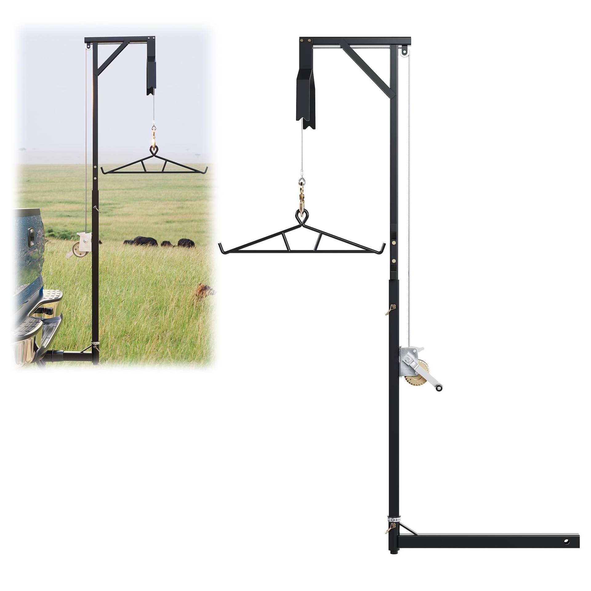 ECOTRIC LKW 5,1 cm Anhängerkupplung Game Hebezeug 180 kg Big Game Jagd Hirsch Hebewinde Lift Gambrel Set 360 Grad drehbare Anhängerkupplung montiert ECOTRIC LKW 5,1 cm Anhängerkupplung Game Hebezeug 180 kg Big Game Jagd Hirsch Hebewinde Lift Gambrel Set 360 Grad drehbare Anhängerkupplung montiert von ECOTRIC