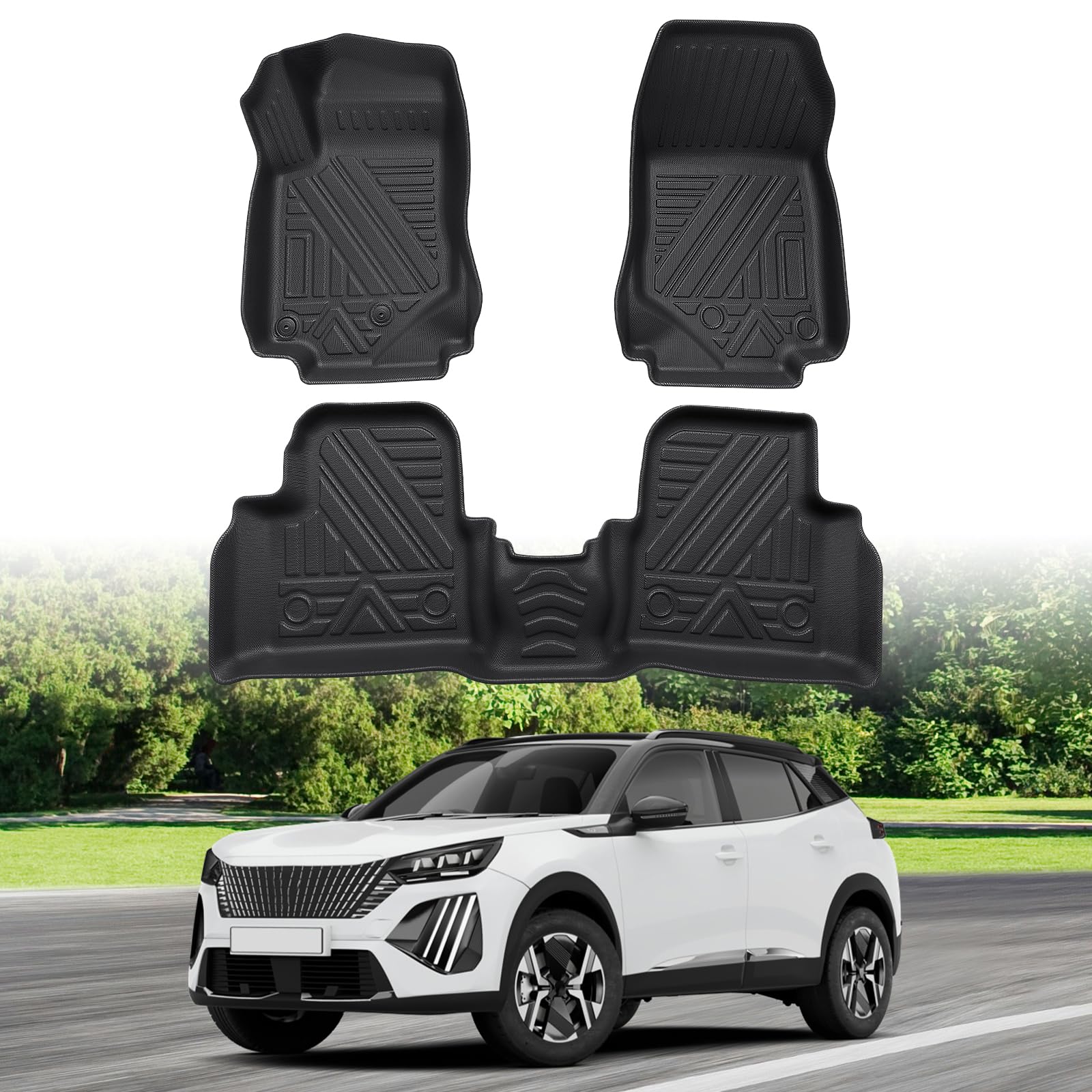 ECOZEN für Peugeot 2008 2019-2025 Fußmatten Antirutsch Gummimatte Faltbare Fußmatte TPE-Material 3D Peugeot 2008 2019-2025 Zubehör Kraftstoffversion von ECOZEN