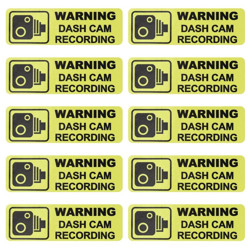 ECSiNG 10 Stück Dashcam Warnaufkleber PVC Warnaufkleber 89x28 mm Warnaufkleber für Dashcam Aufnahme Außerseite des Autos Videokamera Sticker von ECSiNG