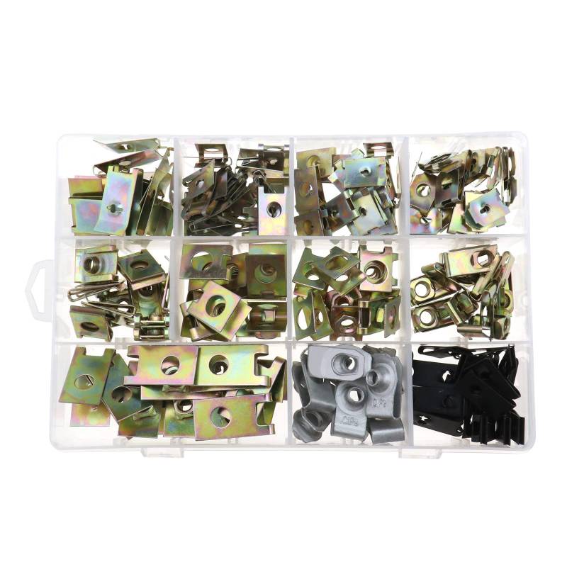 ECSiNG 150 Stück Automotive Metall U-Clips Befestigungselemente Feder U-Muttern Sortiment Auto Montageclip Nieten Bolzen Befestigungsbasis für Autoverkleidung Türverkleidung Stoßstange Kotflügel von ECSiNG