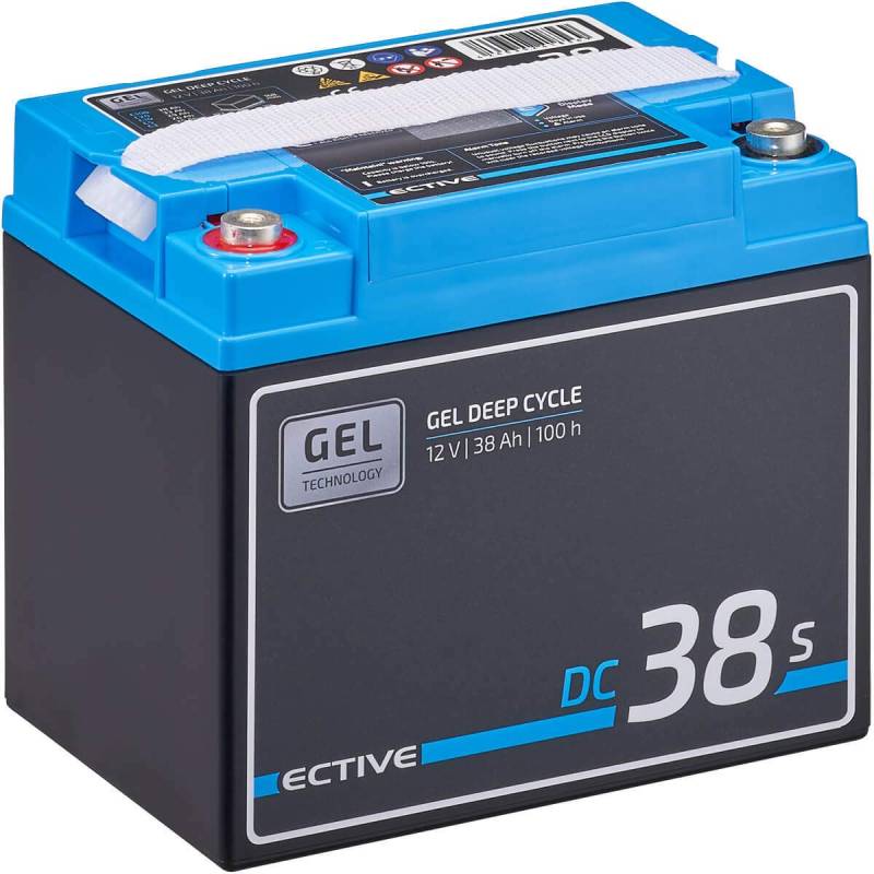 ECTIVE GEL Batterie DC38SC - 12V, 38Ah, mit Nachfüllpacks, LCD-Display - Deep Cycle VRLA Versorgungsbatterie, Solarbatterie, Bootsbatterie, Starterbatterie, Blei Akku für Wohnwagen, Camper von ECTIVE