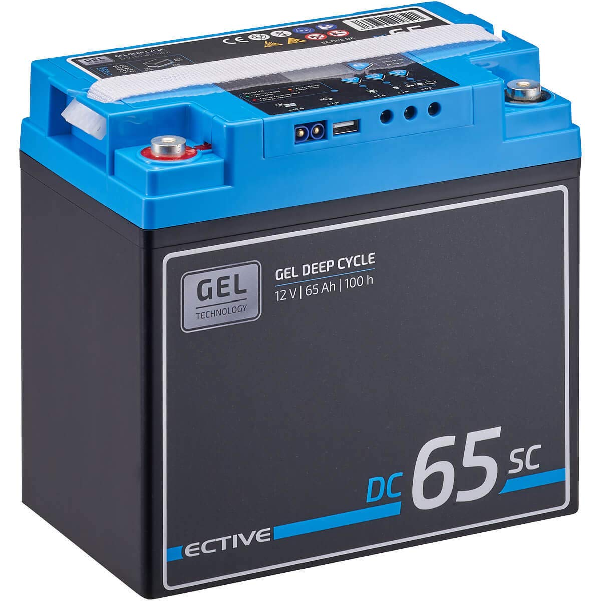 ECTIVE GEL Batterie DC65SC - 12V, 65Ah, mit PWM-Solarladeregler, Nachfüllpacks, LCD-Display - Deep Cycle VRLA Versorgungsbatterie, Solarbatterie, Bootsbatterie, Starterbatterie für Wohnwagen, Camper von ECTIVE