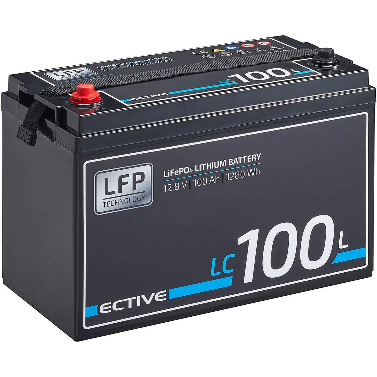ECTIVE LC100L LiFePo4 Batterie - 12V, 100Ah,BMS, wiederaufladbar, wartungsfrei - Deep Cycle Akku,Lithium Eisen-Phosphat Versorgungsbatterie,Bootsbatterie, Solarbatterie für Wohnwagen,Wohnmobil,Boot von ECTIVE