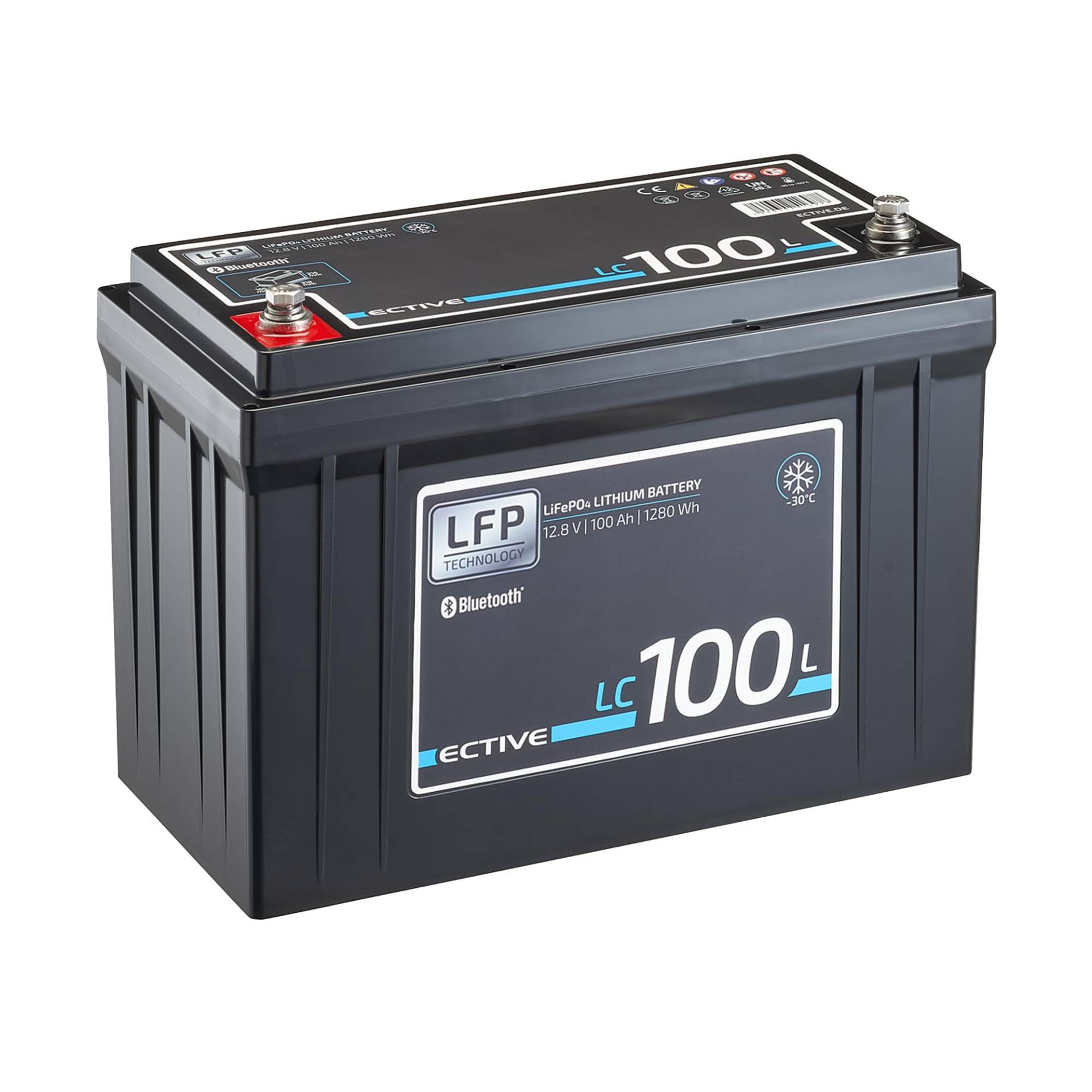 ECTIVE LiFePO4 Batterie LC100L LT - 12V, 100Ah, 1280Wh, Bluetooth, App, Low Temperature - Lithium-Eisenphosphat Versorgungsbatterie, Bootsbatterie, Solarbatterie für Wohnwagen, Wohnmobil, Camper von ECTIVE