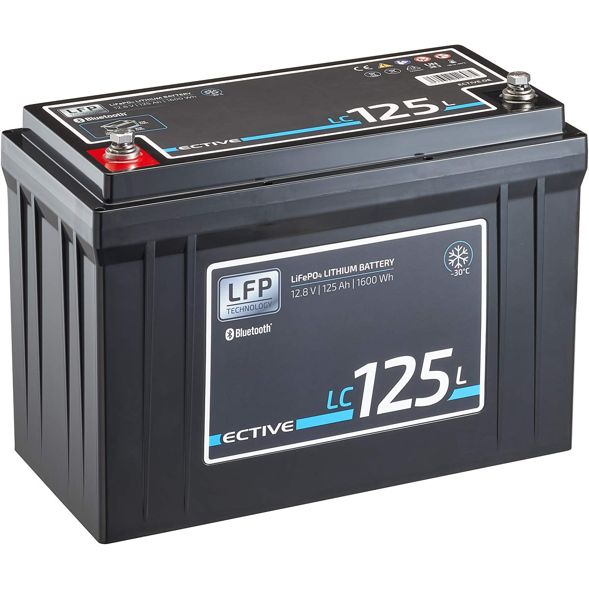 ECTIVE LiFePO4 Batterie LC125L LT - 12V, 125Ah, 1600Wh, Bluetooth, App, Low Temperature - Lithium-Eisenphosphat Versorgungsbatterie, Bootsbatterie, Solarbatterie für Wohnwagen, Wohnmobil, Camper von ECTIVE
