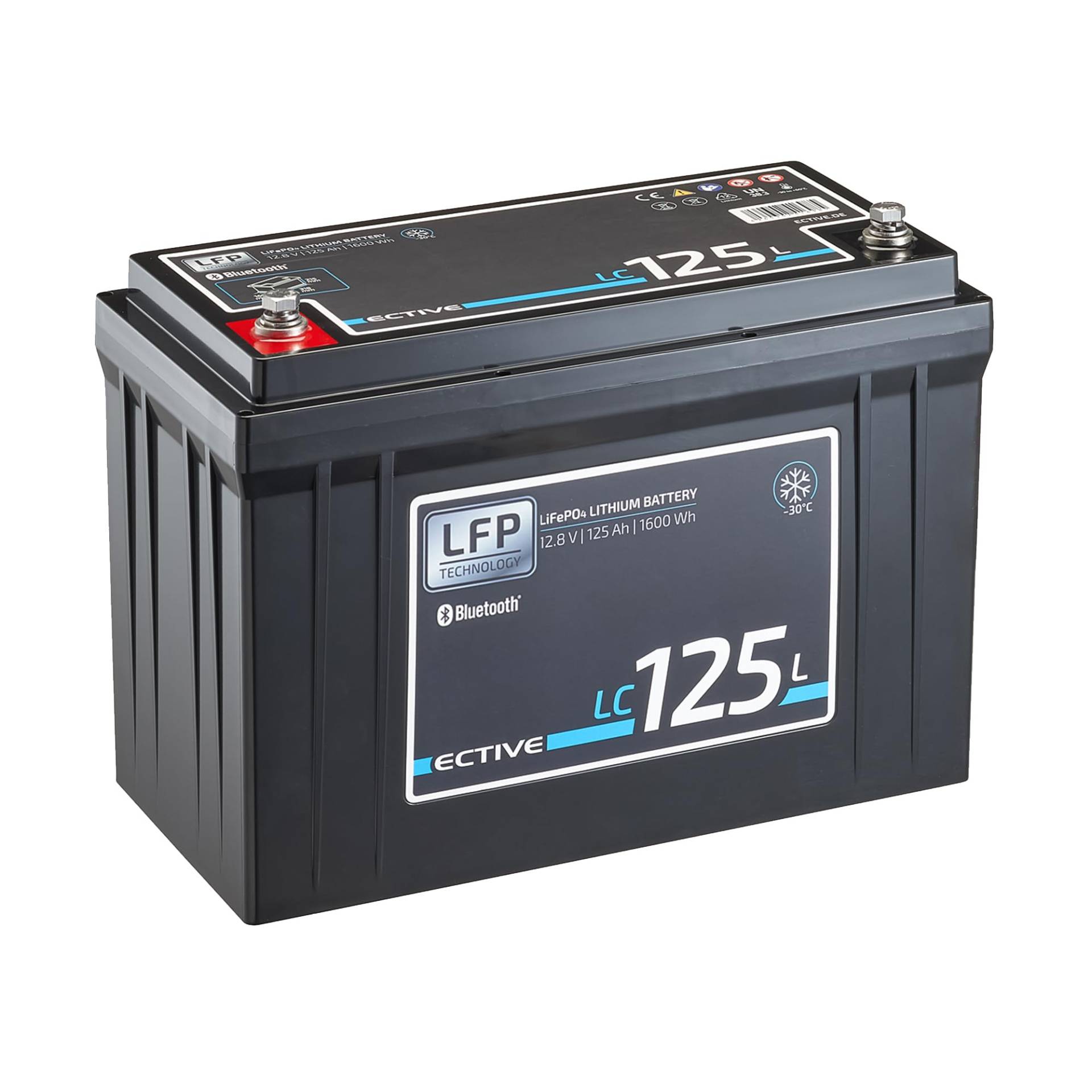 ECTIVE LiFePO4 Batterie LC125L LT - 12V, 125Ah, 1600Wh, Bluetooth, App, Low Temperature - Lithium-Eisenphosphat Versorgungsbatterie, Bootsbatterie, Solarbatterie für Wohnwagen, Wohnmobil, Camper von ECTIVE