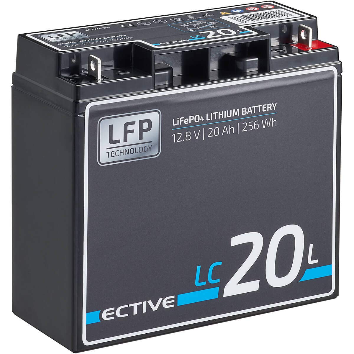 ECTIVE LC20 LiFePo4 Batterie - 12V, 20Ah, BMS, wiederaufladbar, wartungsfrei - Deep Cycle Akku, Lithium Eisen-Phosphat Versorgungsbatterie, Bootsbatterie, Solarbatterie für Wohnwagen, Wohnmobil, Boot von ECTIVE