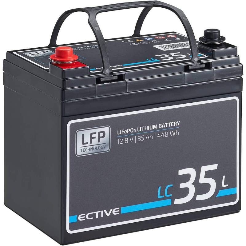 ECTIVE LC35 LiFePo4 Batterie - 12V, 35Ah, BMS, wiederaufladbar, wartungsfrei - Deep Cycle Akku, Lithium Eisen-Phosphat Versorgungsbatterie, Bootsbatterie, Solarbatterie für Wohnwagen, Wohnmobil, Boot von ECTIVE